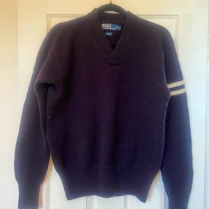 Polo Ralph Lauren sweater•v-neck•100% wool•Large•Navy•EUC